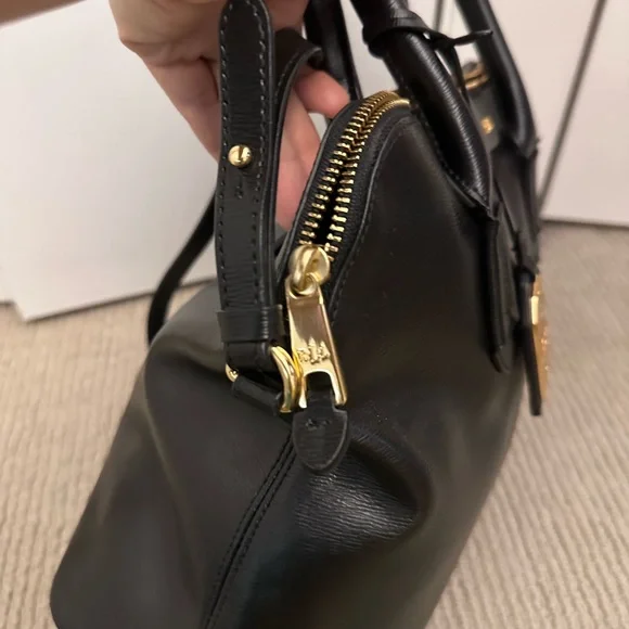 Lauren Ralph Lauren Black Leather Satchel Top Handle Crossbody Bag - Picture 4 of 16